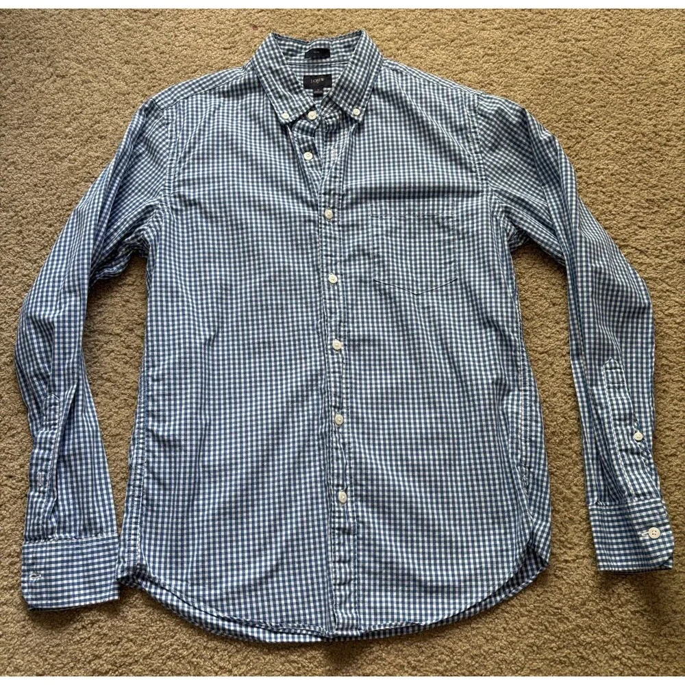 J Crew Button Down Shirt Mens Medium Blue Check Slim Fit